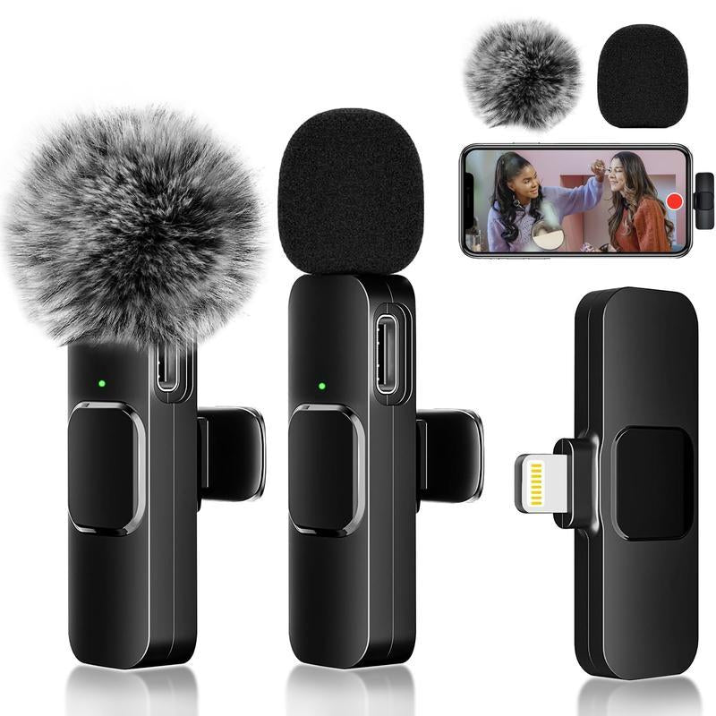 2 Pcs Wireless Lavalier Microphones for Iphone, Android, Ipad - Mini Wireless Clip-On Microphones Crystal Clear Sound Quality for Recording, Live Streaming,Vlog High Quality Audio