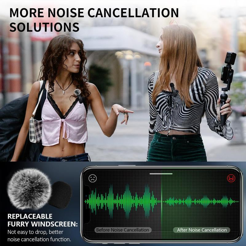2 Pcs Wireless Lavalier Microphones for Iphone, Android, Ipad - Mini Wireless Clip-On Microphones Crystal Clear Sound Quality for Recording, Live Streaming,Vlog High Quality Audio