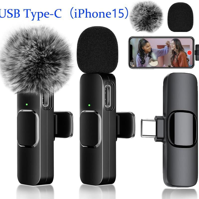 2 Pcs Wireless Lavalier Microphones for Iphone, Android, Ipad - Mini Wireless Clip-On Microphones Crystal Clear Sound Quality for Recording, Live Streaming,Vlog High Quality Audio