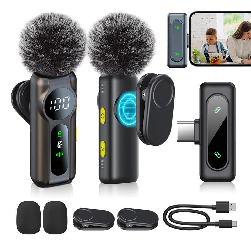 2 Pcs Wireless Lavalier Microphones for Iphone, Android, Ipad - Mini Wireless Clip-On Microphones Crystal Clear Sound Quality for Recording, Live Streaming,Vlog High Quality Audio
