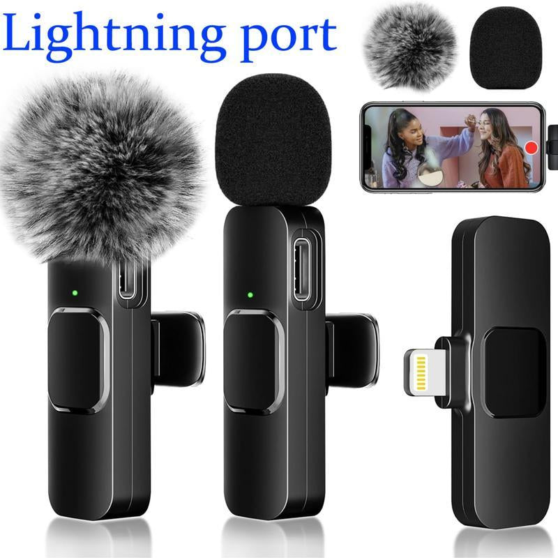2 Pcs Wireless Lavalier Microphones for Iphone, Android, Ipad - Mini Wireless Clip-On Microphones Crystal Clear Sound Quality for Recording, Live Streaming,Vlog High Quality Audio