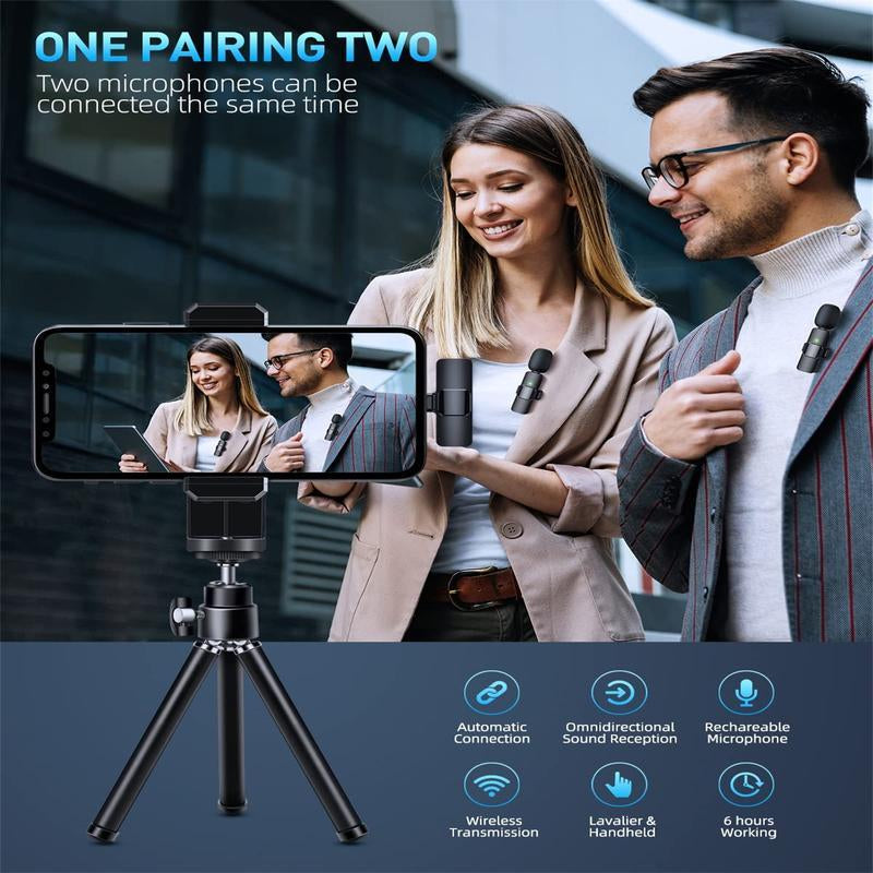 2 Pcs Wireless Lavalier Microphones for Iphone, Android, Ipad - Mini Wireless Clip-On Microphones Crystal Clear Sound Quality for Recording, Live Streaming,Vlog High Quality Audio