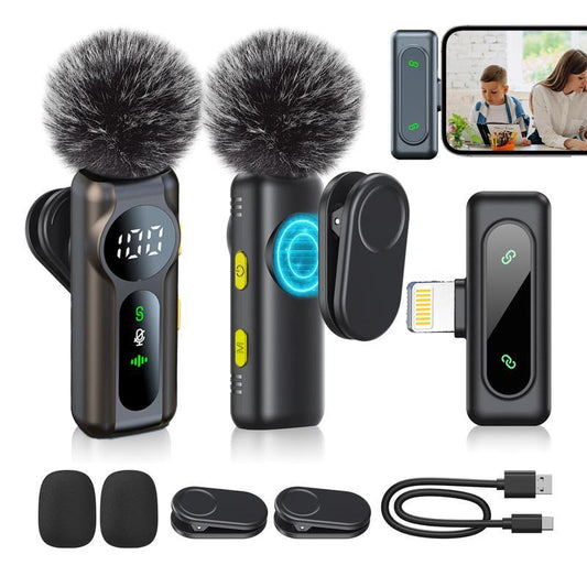 2 Pcs Wireless Lavalier Microphones for Iphone, Android, Ipad - Mini Wireless Clip-On Microphones Crystal Clear Sound Quality for Recording, Live Streaming,Vlog High Quality Audio