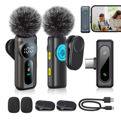 2 Pcs Wireless Lavalier Microphones for Iphone, Android, Ipad - Mini Wireless Clip-On Microphones Crystal Clear Sound Quality for Recording, Live Streaming,Vlog High Quality Audio